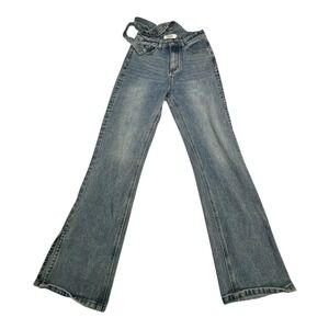 Cider Women Light‎ Wash Denim Flared Jeans with Straps